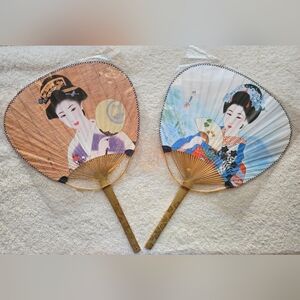 Decorative Handheld Fans with Geisha Art